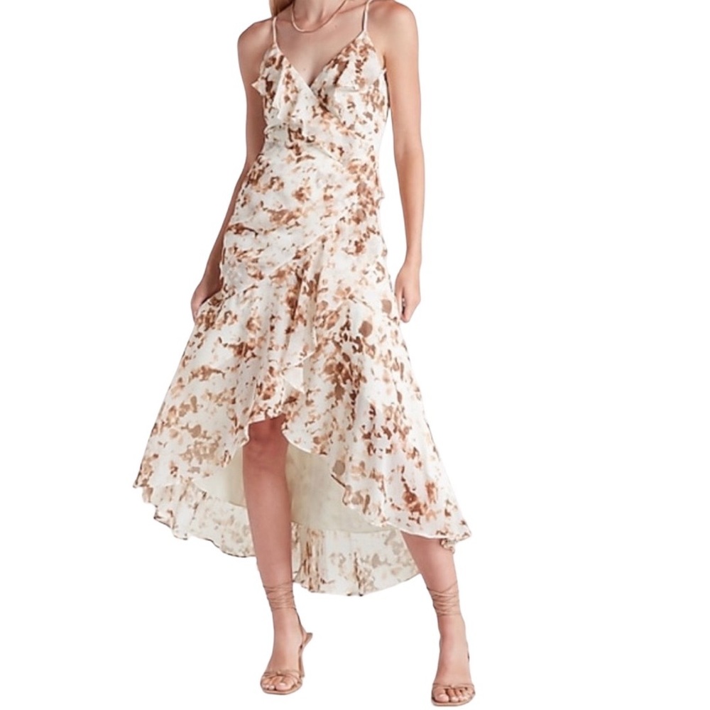 Express Printed Ruffle Wrap Hi-lo Maxi Dress